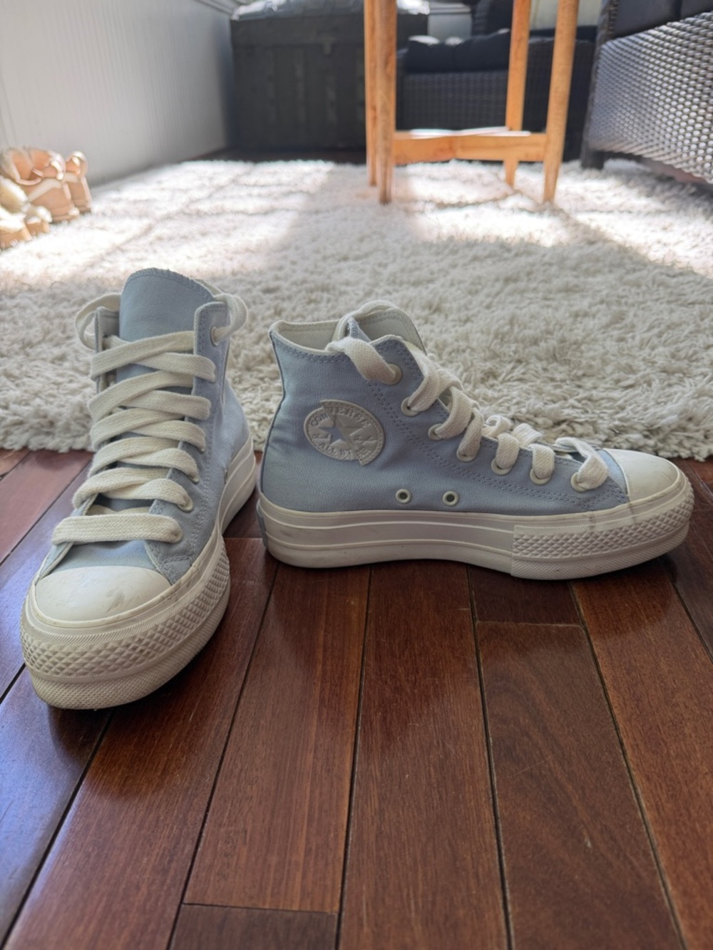 High-Top Canvas Sneakers in Pale Blue with White Accents